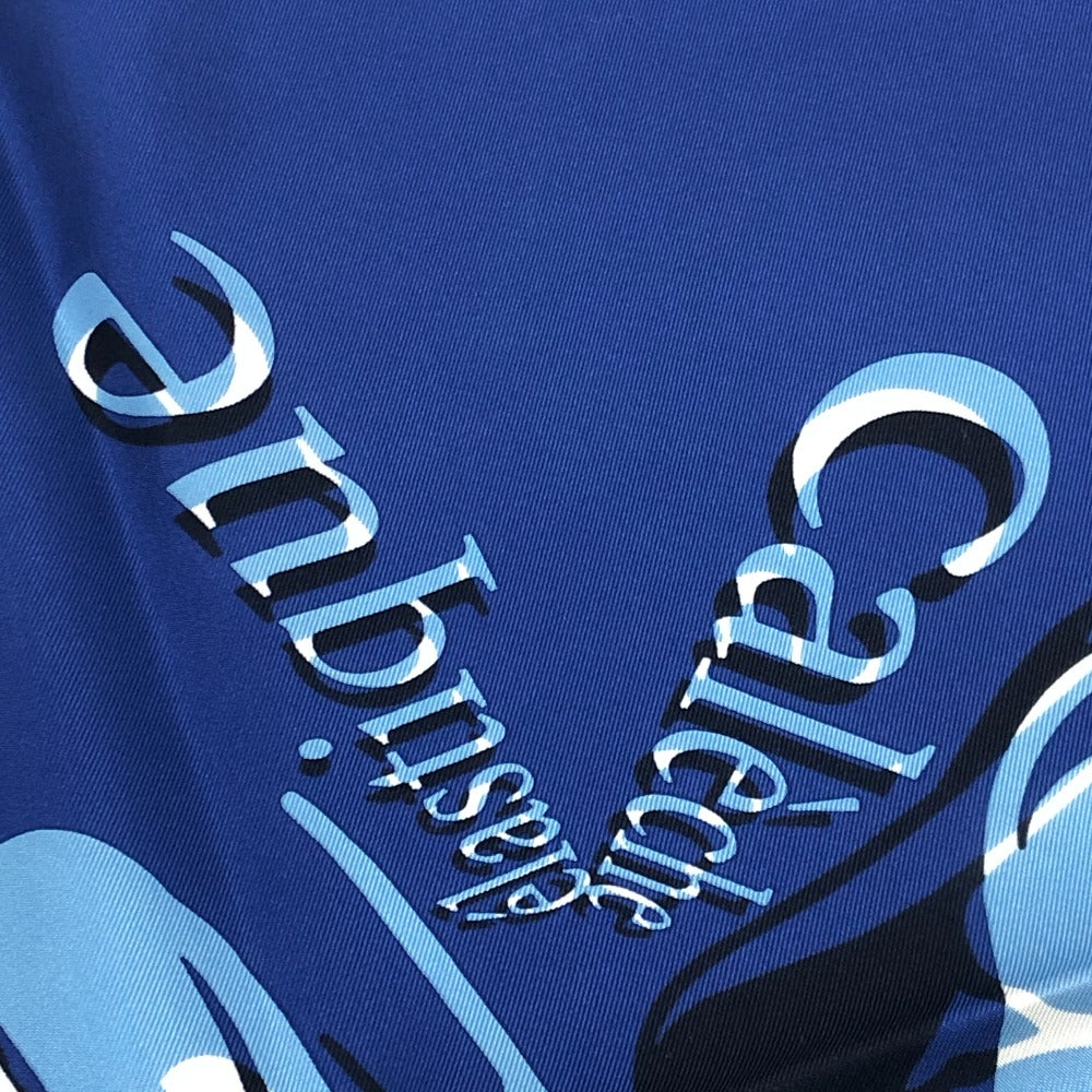 HERMES Carré 40 Caleche Elastic Fashion Accessory Silk Scarf Women's Blue