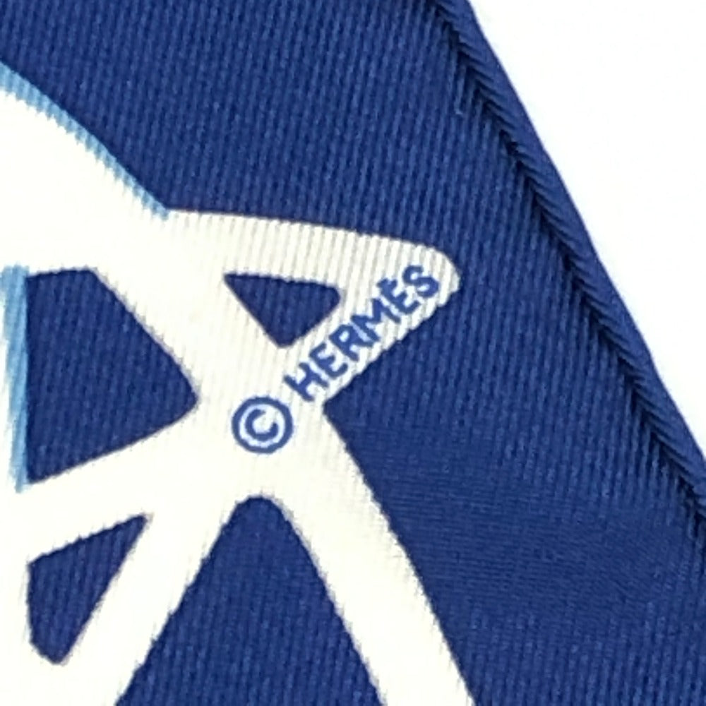 HERMES Carré 40 Caleche Elastic Fashion Accessory Silk Scarf Women's Blue