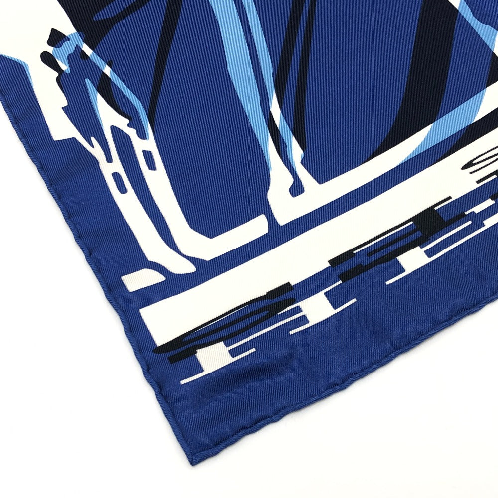 HERMES Carré 40 Caleche Elastic Fashion Accessory Silk Scarf Women's Blue