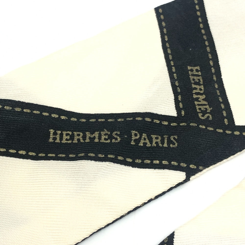 HERMES ツイリー BOLDUC AU CARRE ボルデュックリボン ファッション小物 リボン柄 バンドスカーフ スカーフ シルク レディース ホワイト