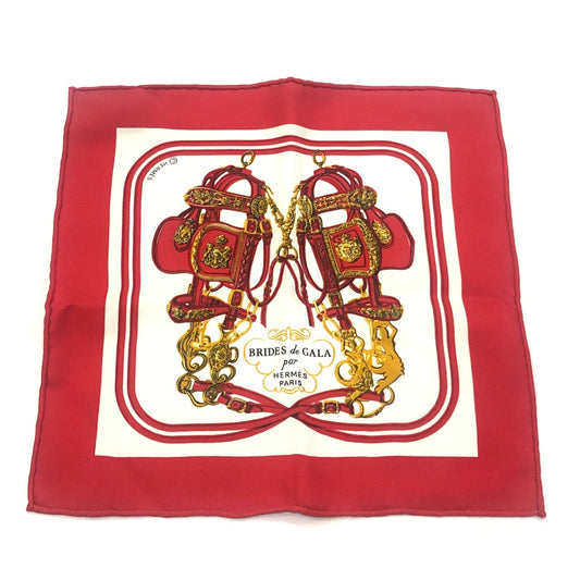 HERMES BRIDES de GALA 式典用馬勒 ナノカレ20 カレ 20 小物 ハンカチ シルク ユニセックス レッド