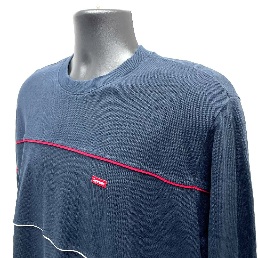 Supreme 17AW Multicolor Piping Pique Crewneck Long Sleeve Top, Cotton, Men's, Navy
