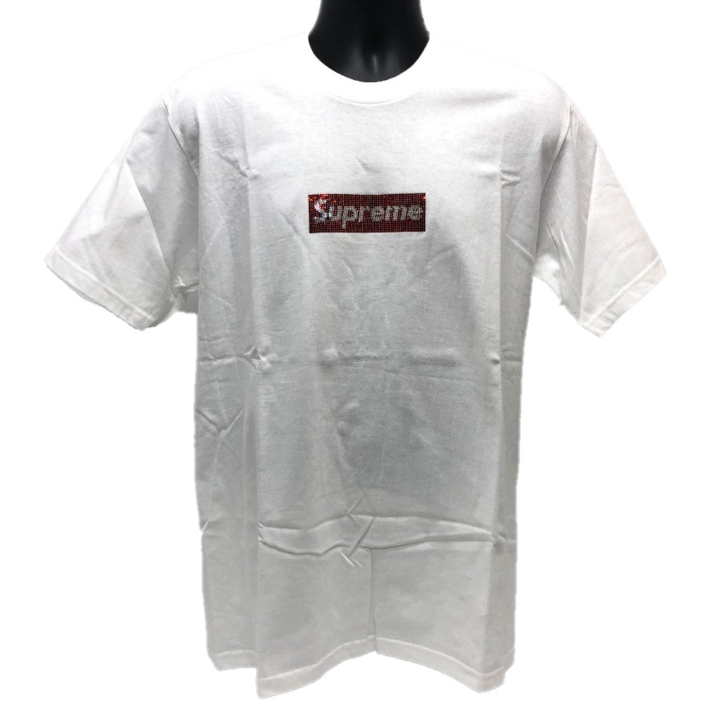 Supreme Box Logo T-Shirt Apparel SUPREME x Swarovski 2019SS Men's Short Sleeve Cotton T-Shirt White x Red