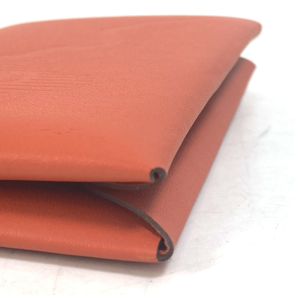 HERMES Business Card Holder/Pass Case with Calvi Palm Tree Design, Bifold Card Case, Swift, Unisex, Orange