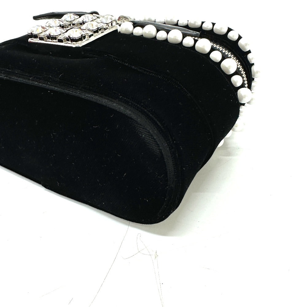 ROGER VIVIER RBWANMH70000LU クリスタル フェイクパール ヴァニティ カバン マイクロ 2WAY ハンドバッグ ベルベット レディース ブラック - brandshop-reference
