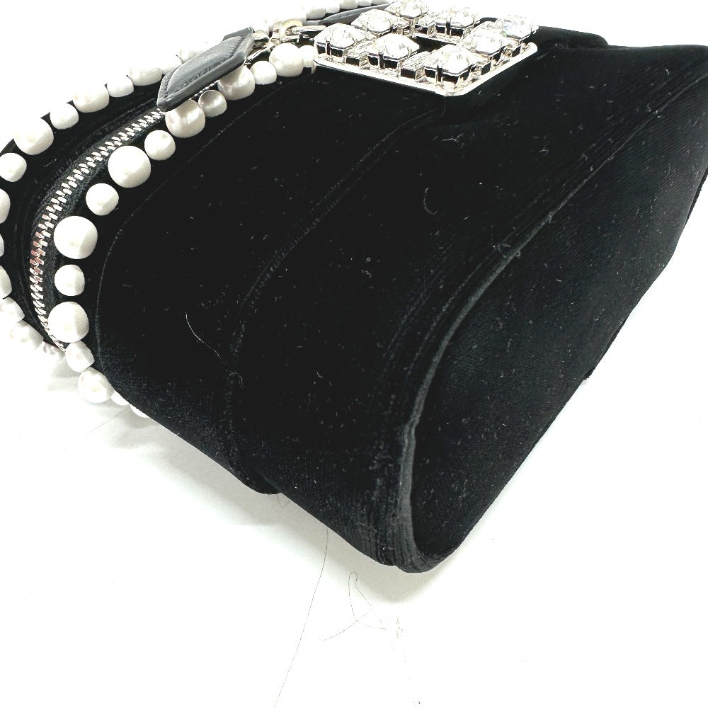 ROGER VIVIER RBWANMH70000LU クリスタル フェイクパール ヴァニティ カバン マイクロ 2WAY ハンドバッグ ベルベット レディース ブラック - brandshop-reference