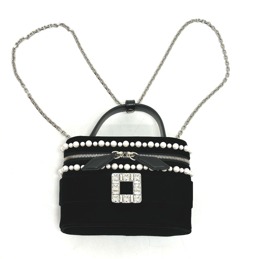 ROGER VIVIER RBWANMH70000LU クリスタル フェイクパール ヴァニティ カバン マイクロ 2WAY ハンドバッグ ベルベット レディース ブラック - brandshop-reference