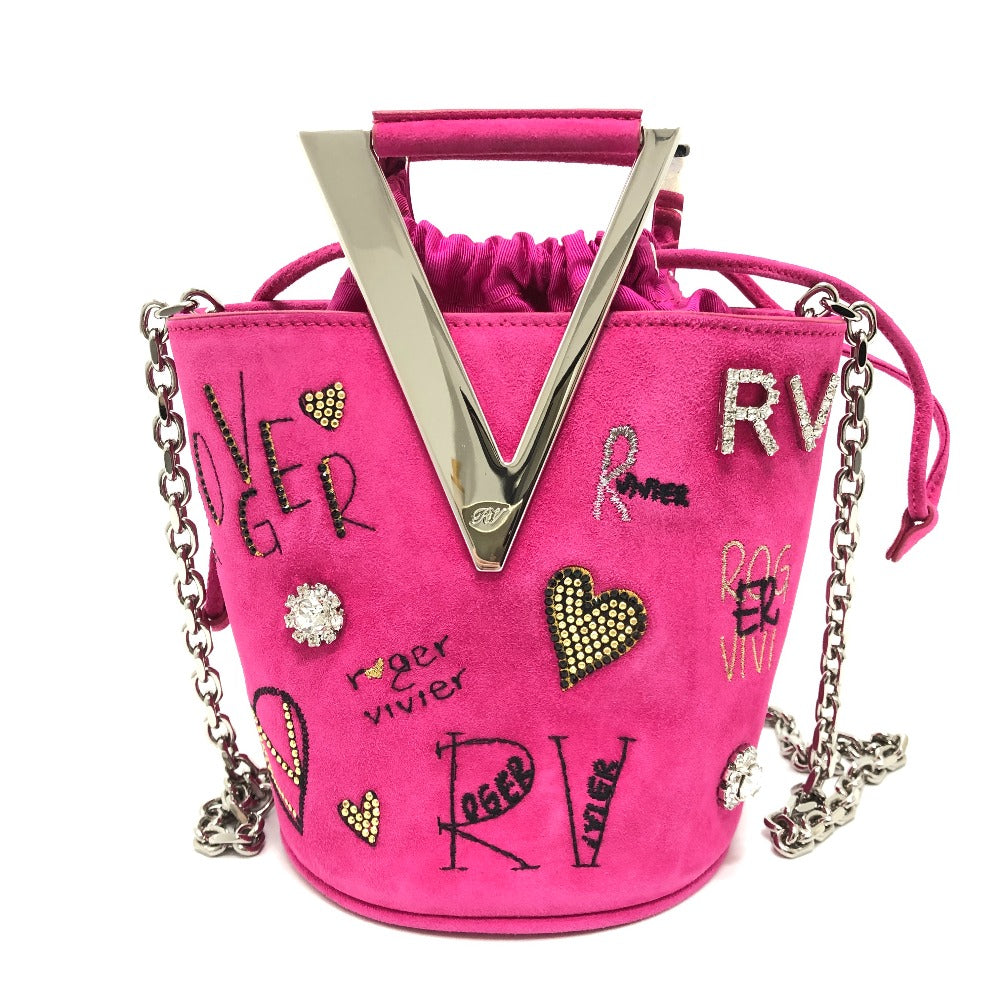 ROGER VIVIER Funny Love 2WAY Bag Chain Shoulder Bag Handbag Suede Women's Pink