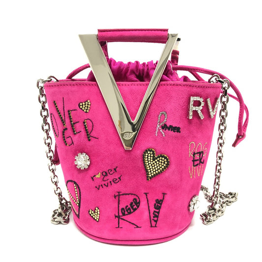 ROGER VIVIER Funny Love 2WAY Bag Chain Shoulder Bag Handbag Suede Women's Pink