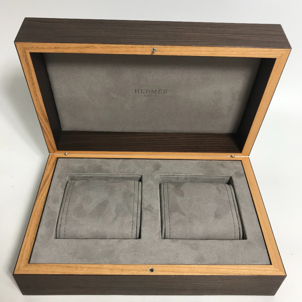 HERMES 2本 ペア ウォッチケース 時計ケース 小物入れ ウッド メンズ ブラウン