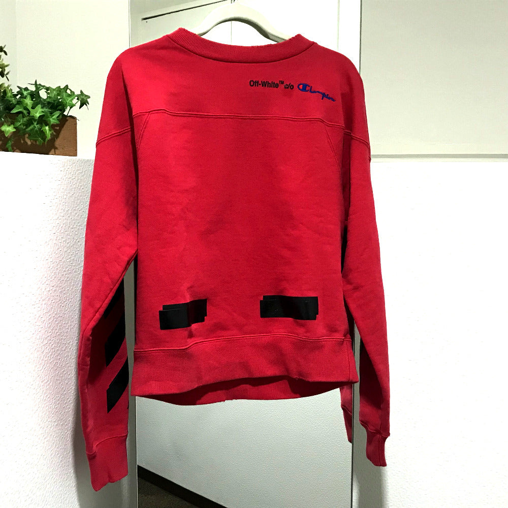 OFF-WHITE OMBA021S188750502010 Sweatshirt, 2018SS Champion Collaboration Crew Neck Sweatshirt, Cotton, Men's, Red/Black