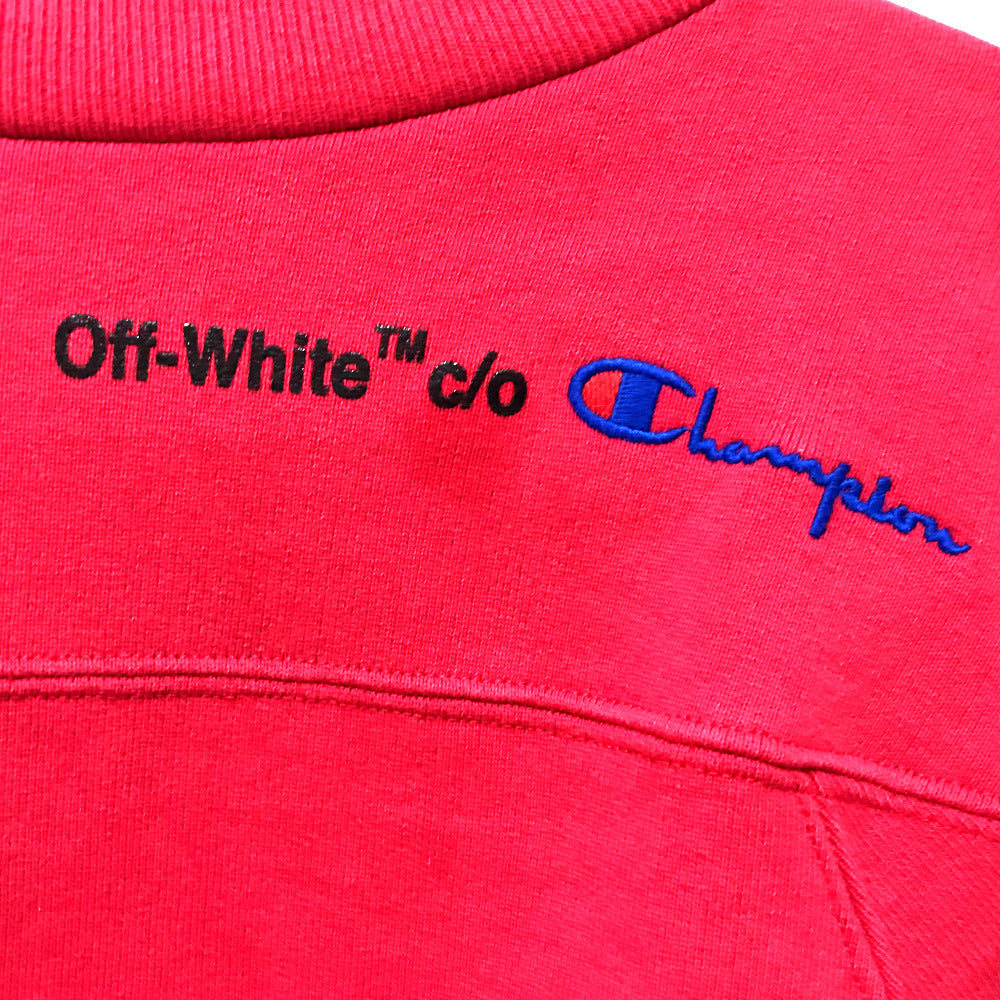 OFF-WHITE OMBA021S188750502010 Sweatshirt, 2018SS Champion Collaboration Crew Neck Sweatshirt, Cotton, Men's, Red/Black