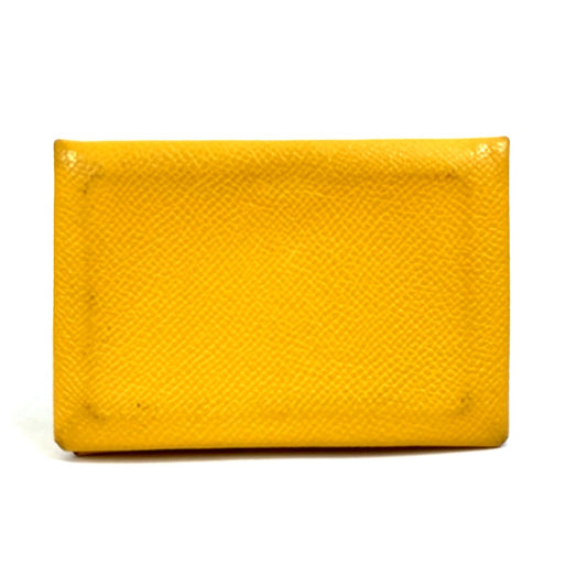 HERMES Calvi Business Card Case Leather Accessory Pass Case Card Case Epson Women's Yellow