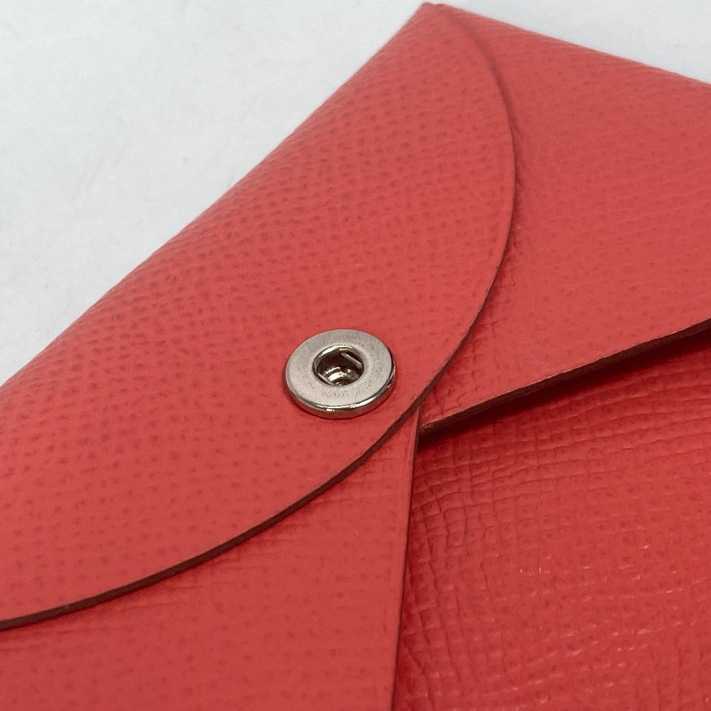 HERMES Bifold Calvi Business Card Holder, Pass Case, Card Case, Epson, Women's, Rose Texas, Red