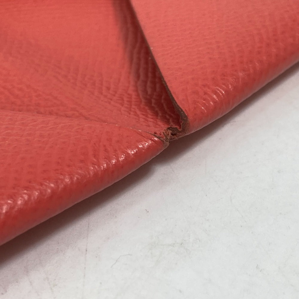 HERMES Bifold Calvi Business Card Holder, Pass Case, Card Case, Epson, Women's, Rose Texas, Red