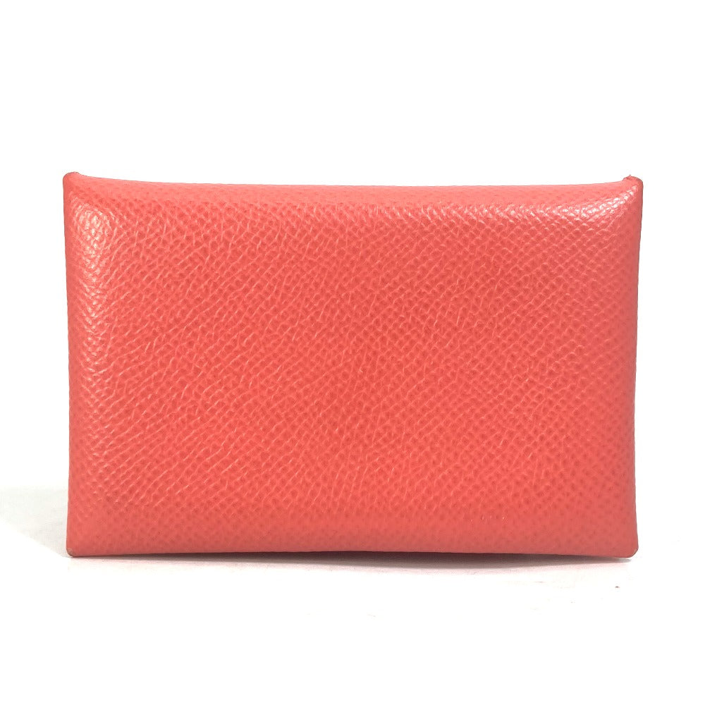 HERMES Bifold Calvi Business Card Holder, Pass Case, Card Case, Epson, Women's, Rose Texas, Red