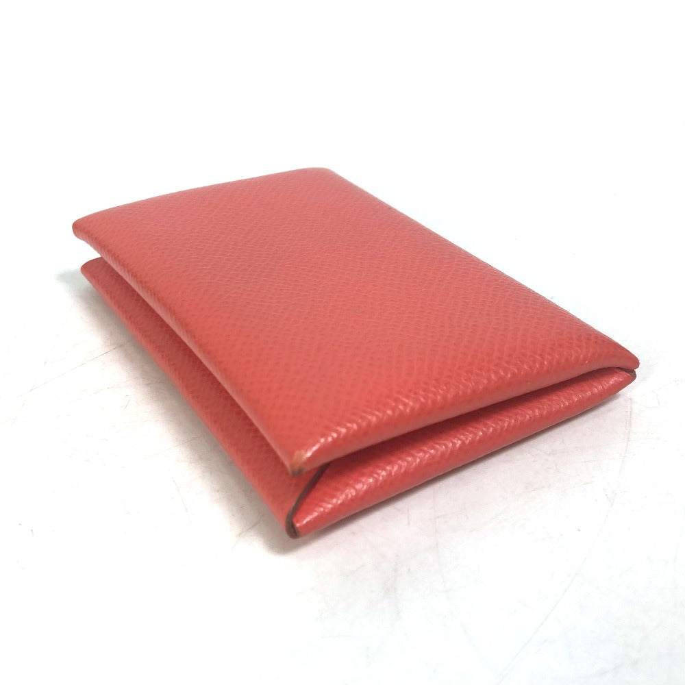 HERMES Bifold Calvi Business Card Holder, Pass Case, Card Case, Epson, Women's, Rose Texas, Red