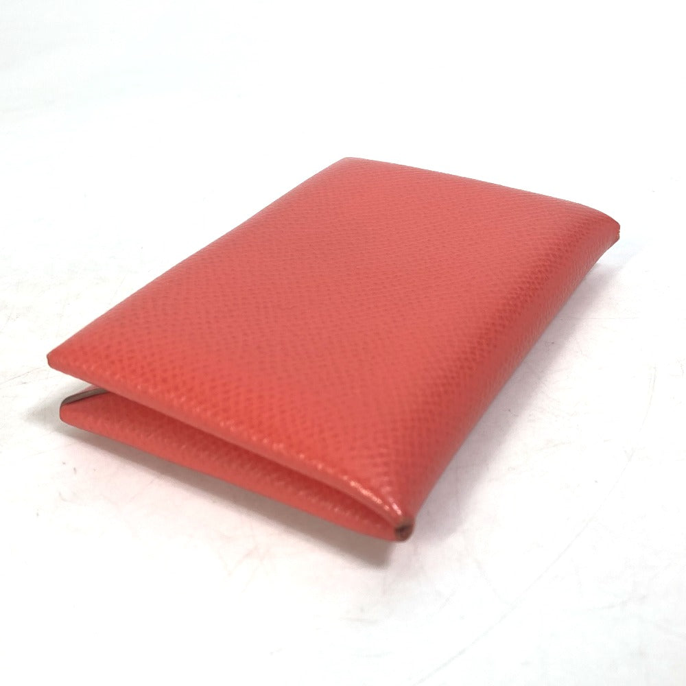 HERMES Bifold Calvi Business Card Holder, Pass Case, Card Case, Epson, Women's, Rose Texas, Red