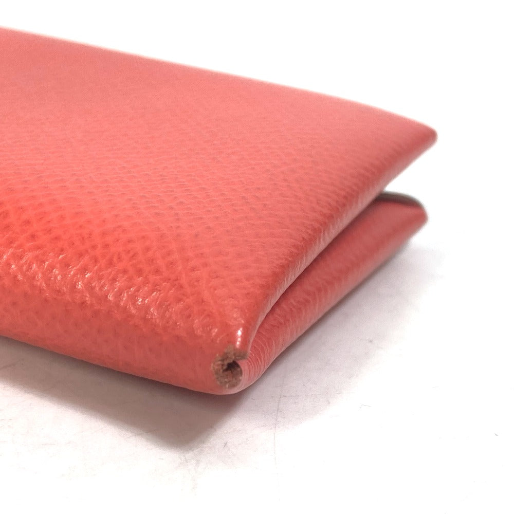 HERMES Bifold Calvi Business Card Holder, Pass Case, Card Case, Epson, Women's, Rose Texas, Red