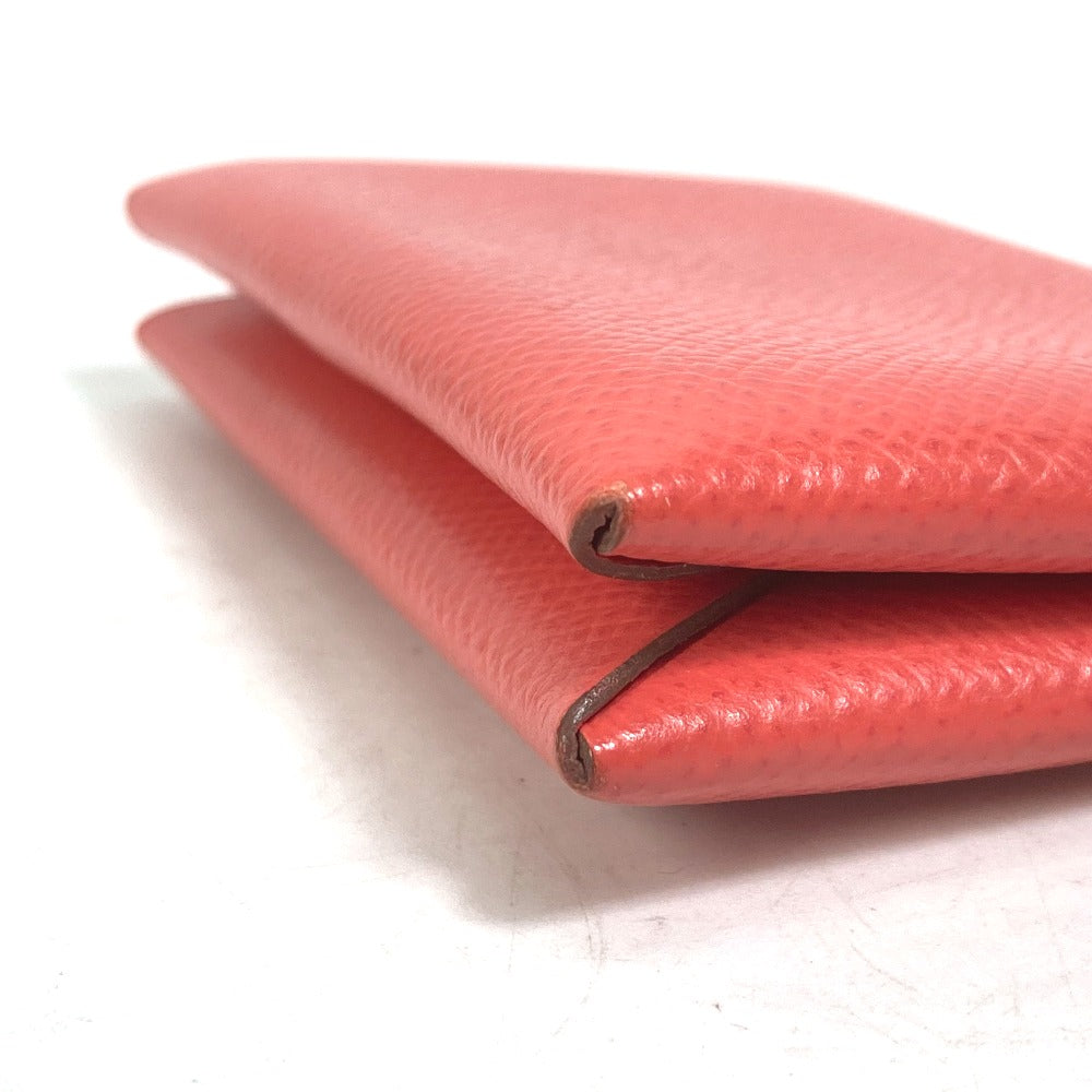 HERMES Bifold Calvi Business Card Holder, Pass Case, Card Case, Epson, Women's, Rose Texas, Red
