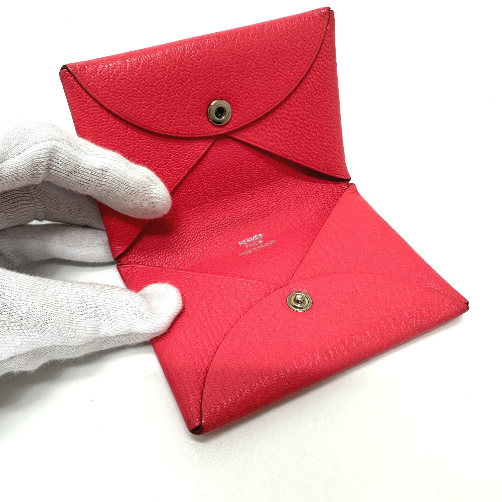 HERMES Calvi Business Card Holder/Pass Case, Bifold Card Case, Epson, Women's, Rose Azalee, Pink