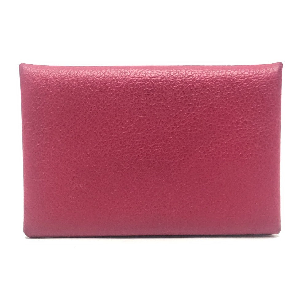 HERMES Calvi Accesorios de hardware plateado Estuche para tarjetas plegable Tarjetero para tarjetas de visita Estuche para monedas Evercolor Mujer Rosa Rosa
