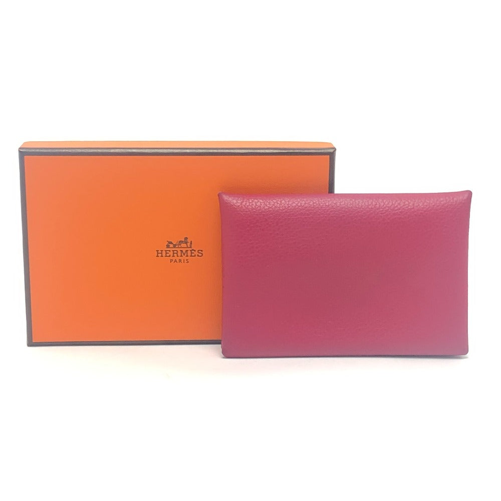 HERMES Calvi Accesorios de hardware plateado Estuche para tarjetas plegable Tarjetero para tarjetas de visita Estuche para monedas Evercolor Mujer Rosa Rosa
