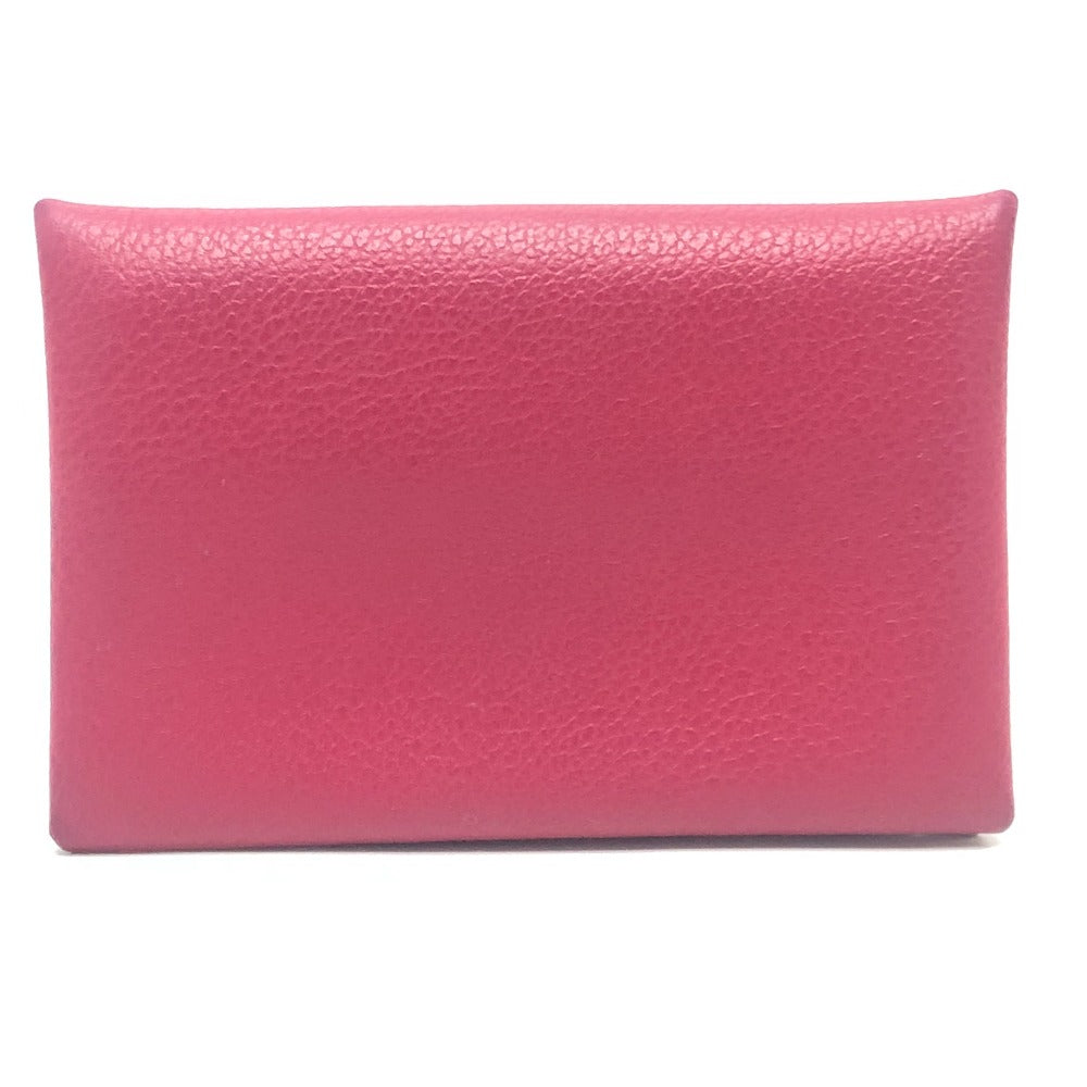 HERMES Calvi Accesorios de hardware plateado Estuche para tarjetas plegable Tarjetero para tarjetas de visita Estuche para monedas Evercolor Mujer Rosa Rosa