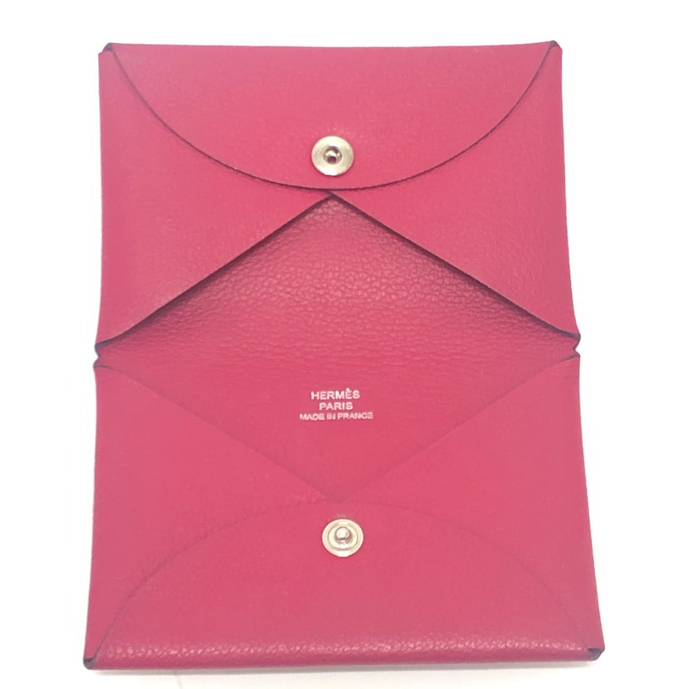 HERMES Calvi Accesorios de hardware plateado Estuche para tarjetas plegable Tarjetero para tarjetas de visita Estuche para monedas Evercolor Mujer Rosa Rosa