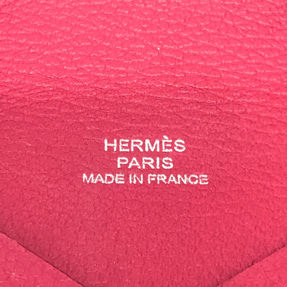 HERMES Calvi Accesorios de hardware plateado Estuche para tarjetas plegable Tarjetero para tarjetas de visita Estuche para monedas Evercolor Mujer Rosa Rosa