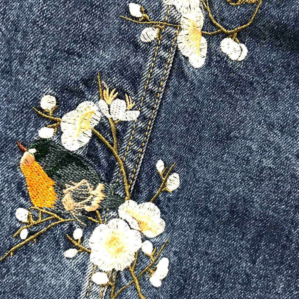 MARRON ダメージ加工 刺繍梅モチーフ 長袖 デニムジャケット レディース - brandshop-reference