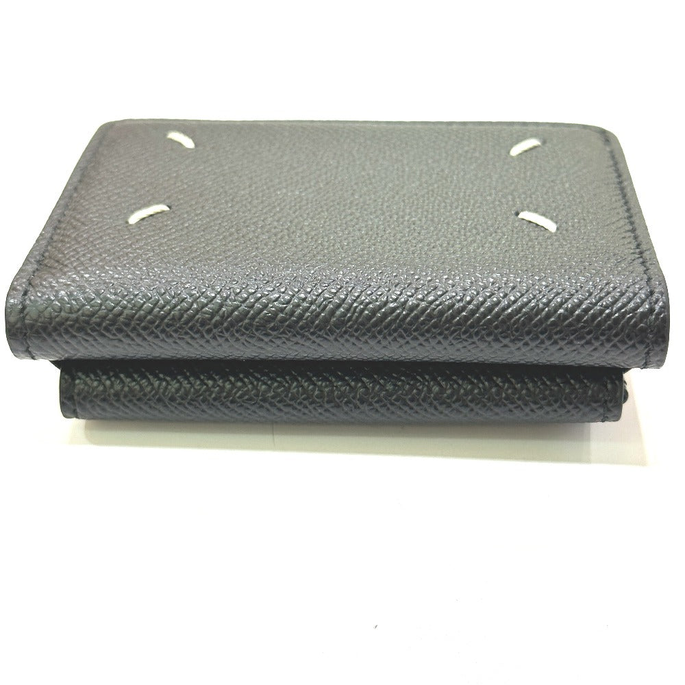 Maison Margiela SA2UI0005 Stitch Compact Wallet, Short Tri-fold Leather Wallet, Women's, Black