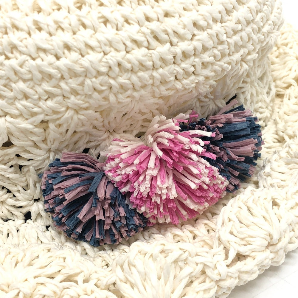 Accessoires de BEBE ベベ ペーパーハット ファッション小物 ポンポン付き ストロー ハット 紙 キッズ ホワイト