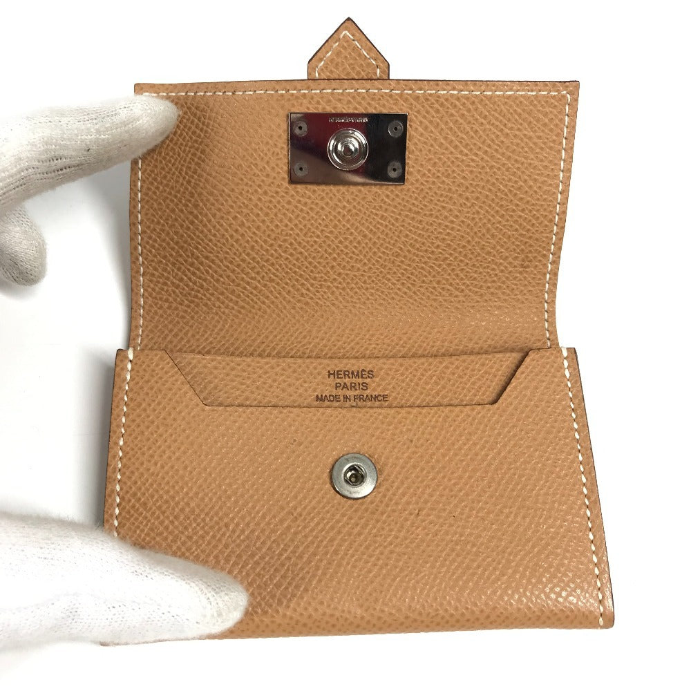 HERMES ベアン Hロゴ フラップ 小銭入れ 財布 コインケース エプソン ユニセックス ベージュ ベージュ