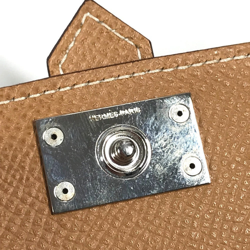 HERMES ベアン Hロゴ フラップ 小銭入れ 財布 コインケース エプソン ユニセックス ベージュ ベージュ
