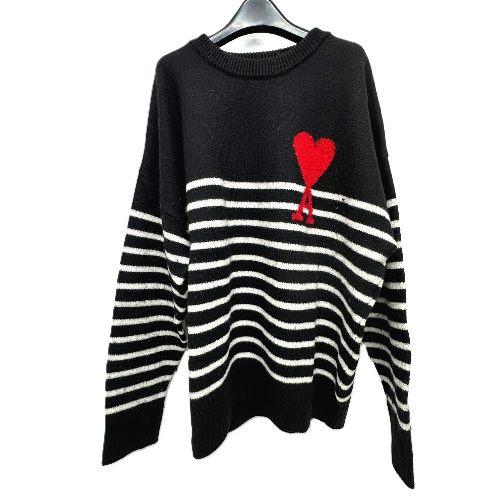 Ami Paris 21AW ハート ロゴ ボーダー アパレル セーター ウール メンズ ブラック - brandshop-reference
