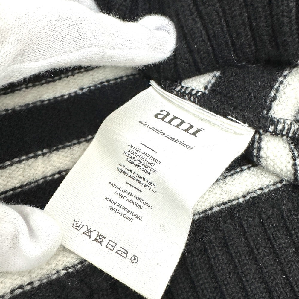 Ami Paris 21AW ハート ロゴ ボーダー アパレル セーター ウール メンズ ブラック - brandshop-reference