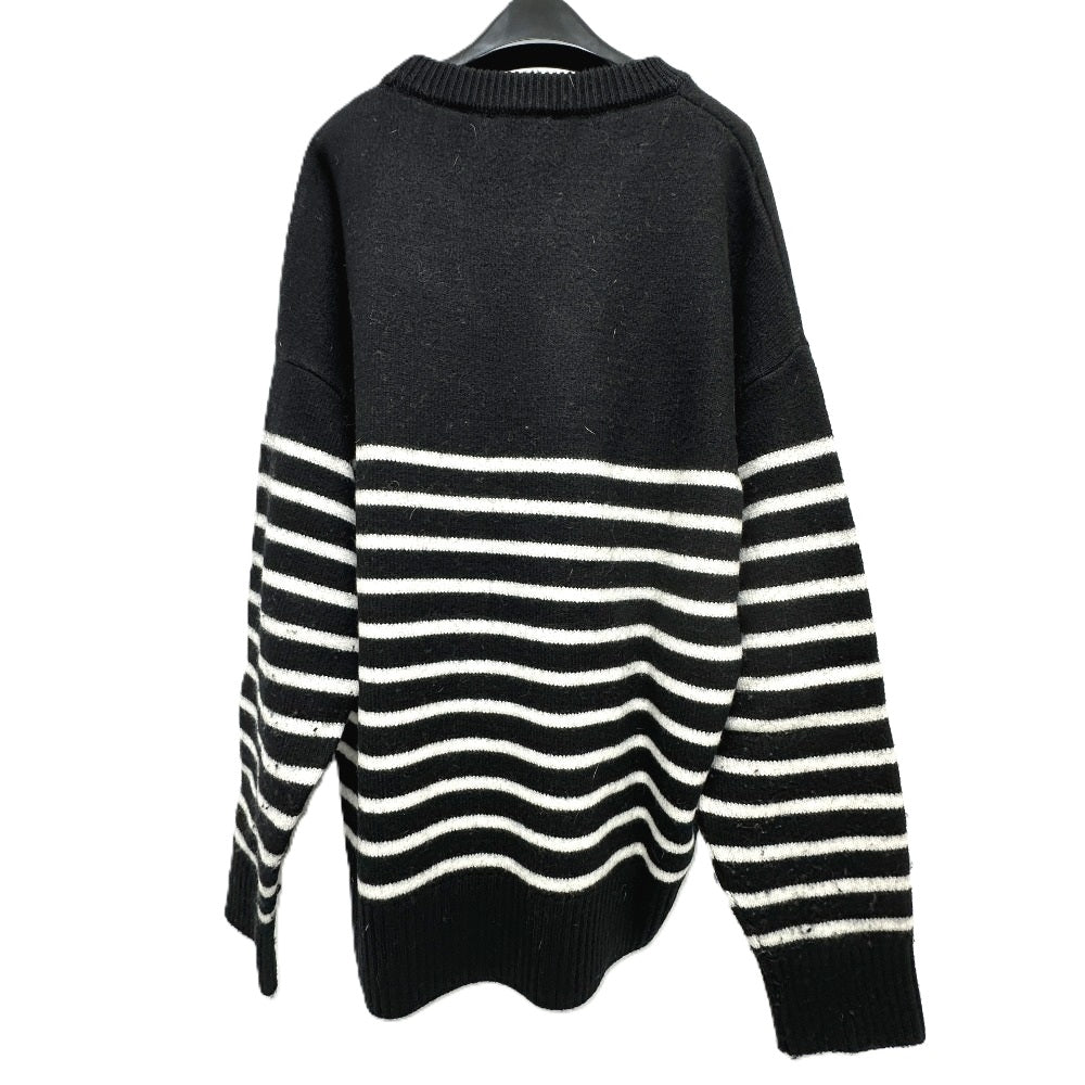 Ami Paris 21AW ハート ロゴ ボーダー アパレル セーター ウール メンズ ブラック - brandshop-reference