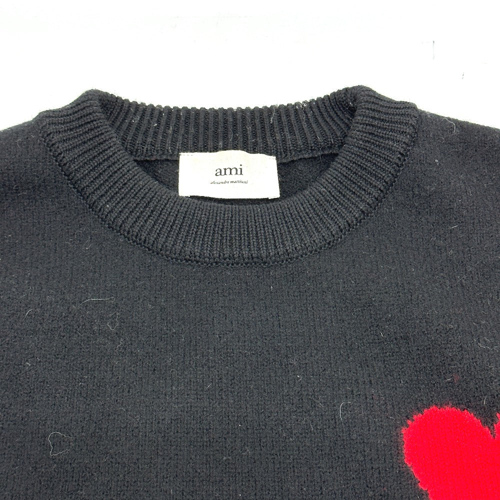 Ami Paris 21AW ハート ロゴ ボーダー アパレル セーター ウール メンズ ブラック - brandshop-reference