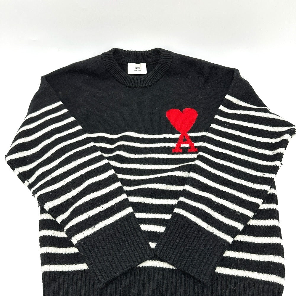 Ami Paris 21AW ハート ロゴ ボーダー アパレル セーター ウール メンズ ブラック - brandshop-reference