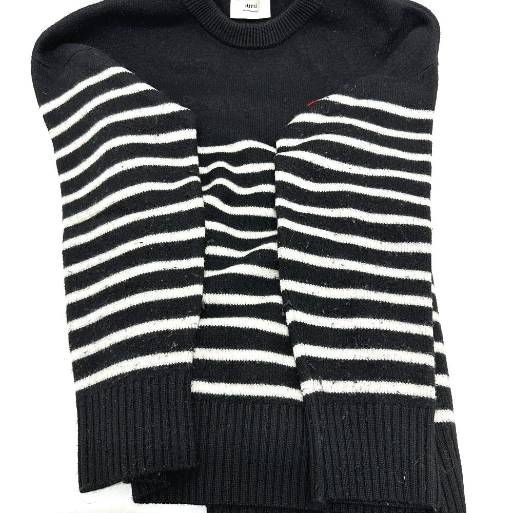 Ami Paris 21AW ハート ロゴ ボーダー アパレル セーター ウール メンズ ブラック - brandshop-reference