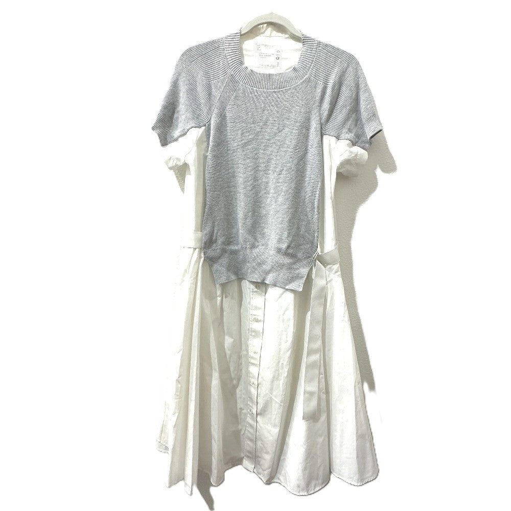 Sacai SCW-019 アパレル 服 半袖 ニットドッキングワンピース フレア ワンピース コットン レディース ホワイト