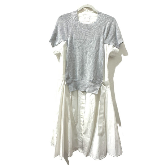 Sacai SCW-019 アパレル 服 半袖 ニットドッキングワンピース フレア ワンピース コットン レディース ホワイト