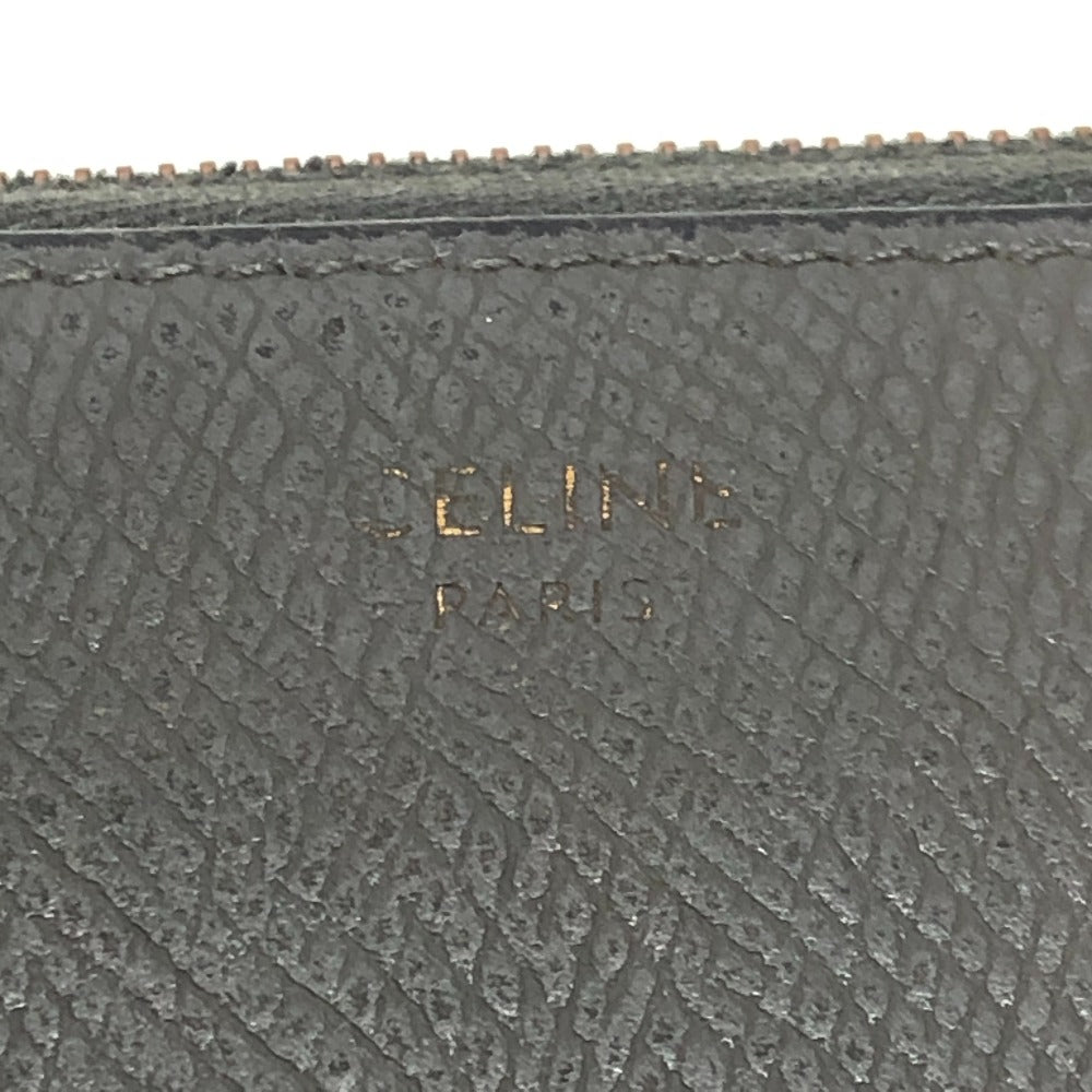 CELINE ロゴ ラウンドファスナー ラウンドジップ ロングウォレット 長財布 レザー ユニセックス グレー