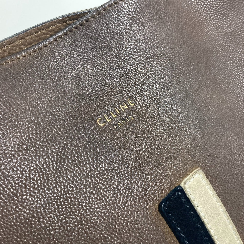 CELINE バイカラー ストライプ トートバッグ カバン トートバッグ 肩掛け ショルダーバッグ レザー レディース ブラウン