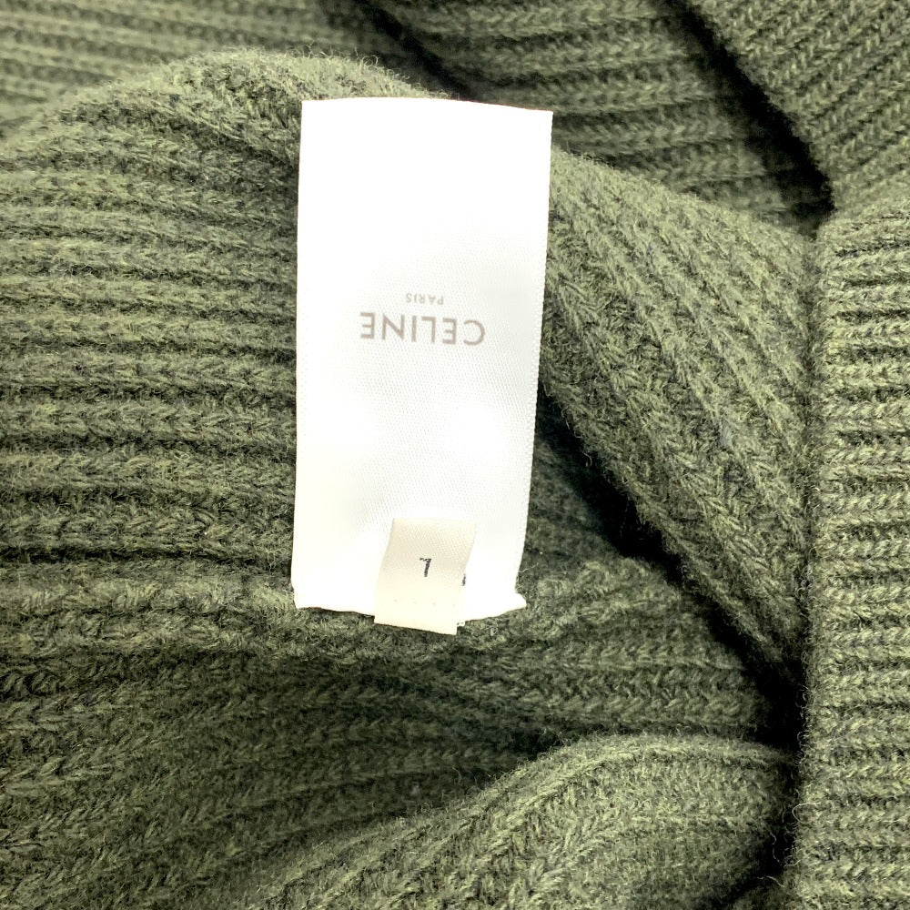CELINE 2AB97 ロゴ レオパード 豹 ヒョウ柄 リブ網み ニット トレーナー トップス アパレル セーター ウール メンズ カーキ - brandshop-reference