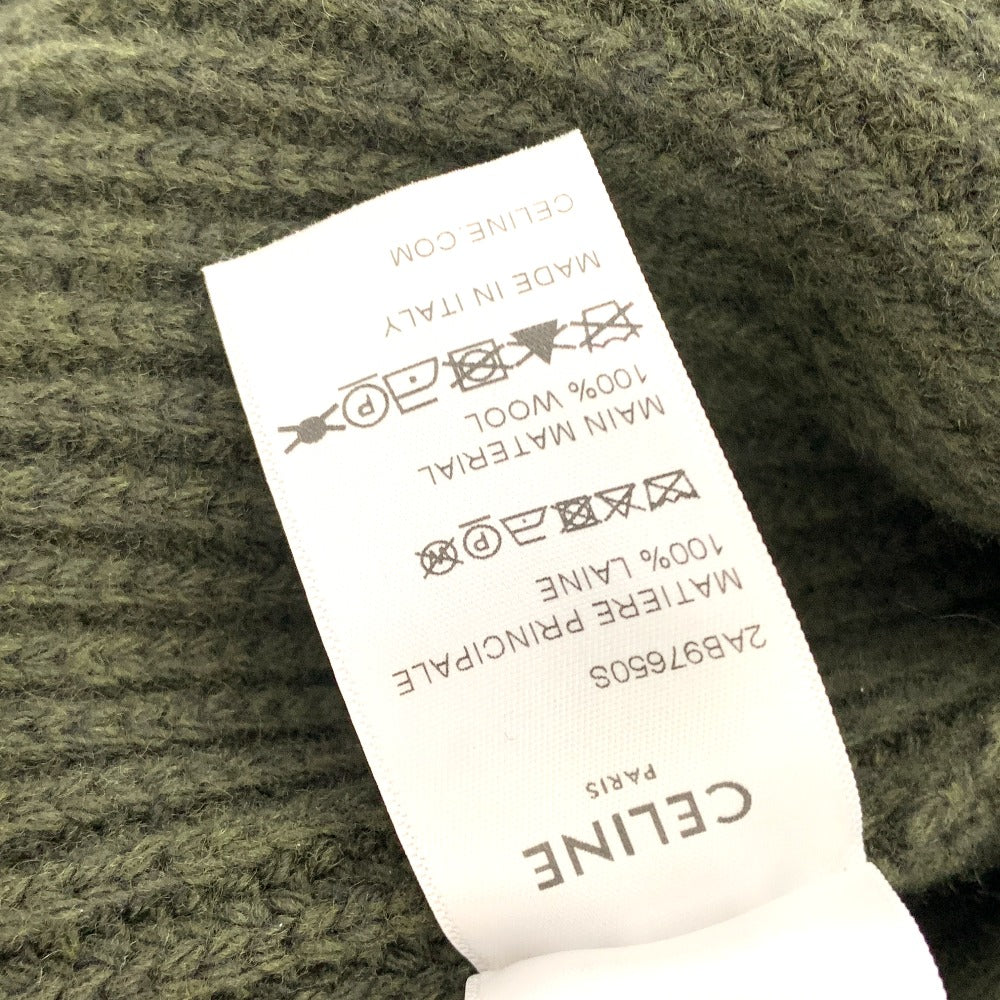 CELINE 2AB97 ロゴ レオパード 豹 ヒョウ柄 リブ網み ニット トレーナー トップス アパレル セーター ウール メンズ カーキ - brandshop-reference