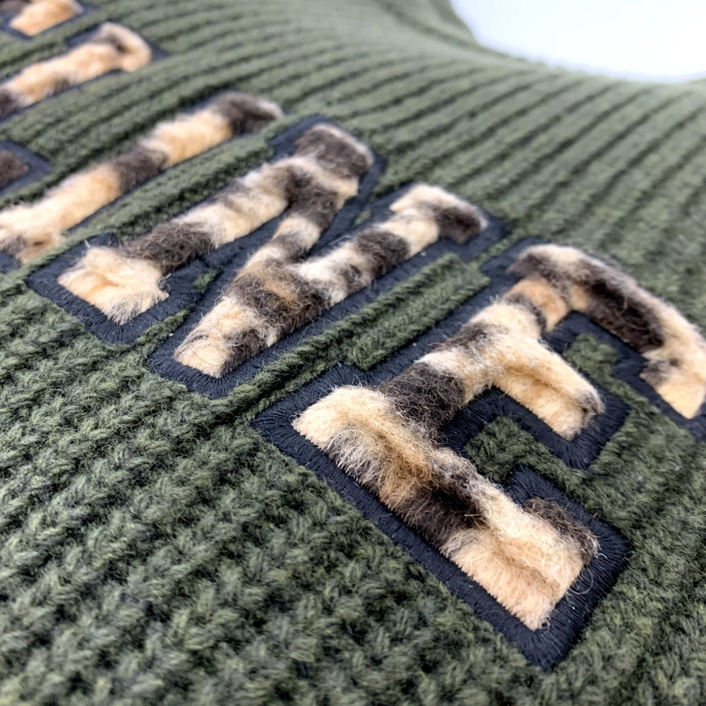 CELINE 2AB97 ロゴ レオパード 豹 ヒョウ柄 リブ網み ニット トレーナー トップス アパレル セーター ウール メンズ カーキ - brandshop-reference