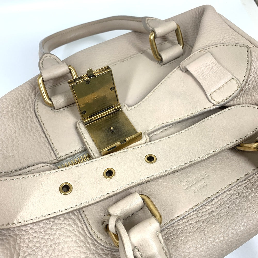 CELINE 旧ロゴ ミニボストン カバン ハンドバッグ レザー レディース ベージュ