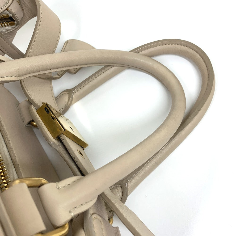 CELINE 旧ロゴ ミニボストン カバン ハンドバッグ レザー レディース ベージュ